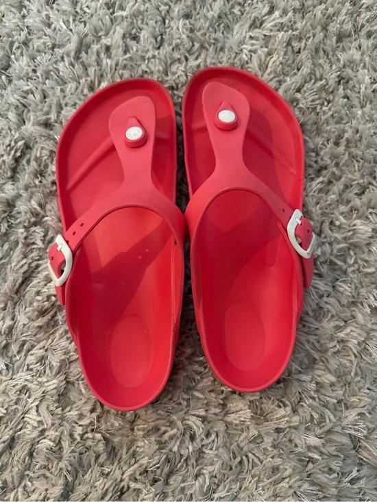 Birkenstock Shoes - Birkenstock pink EVA Thong Sandals with White Buckles